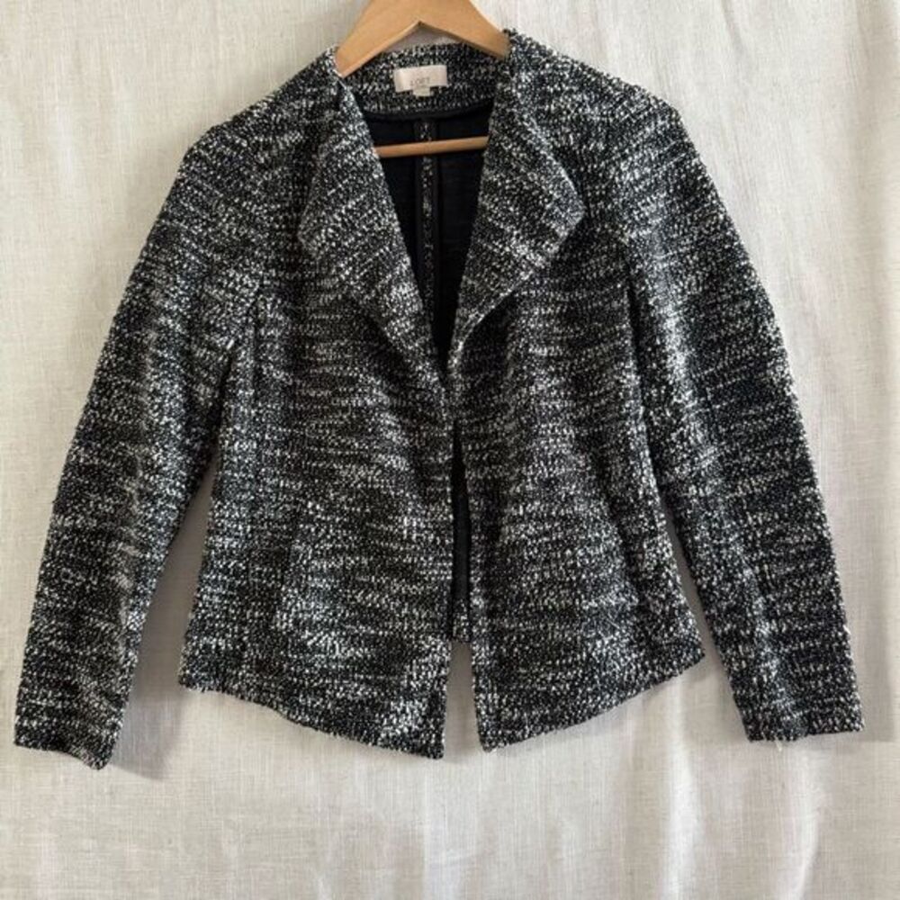 Loft Ann Taylor Black White Open Tweed Blazer Jacket Size SP‎ Career Business